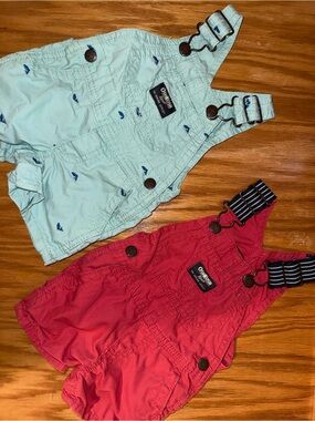 OshKosh B'gosh Coral Red and Light Aqua Kids Shortalls